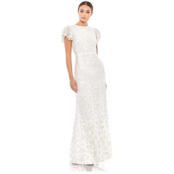 MAC DUGGAL Floral Beaded Cap Sleeve Gown in White -12 NWT. - Picture 3 of 3